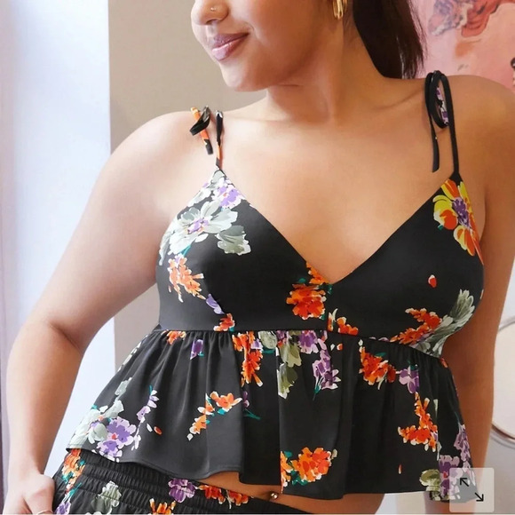 Savage X Fenty Night Blooms Satin Sleep Cami Floral Empire Waist Tank Size 3X - Picture 2 of 11